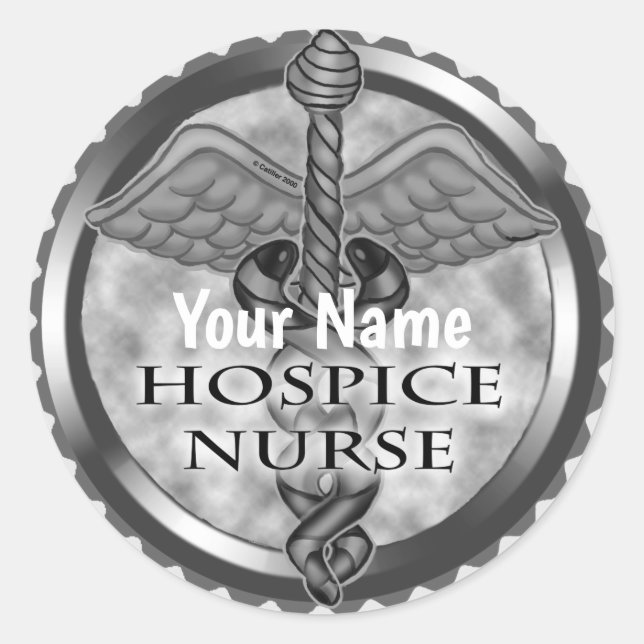 Pegatina Redonda Gray caduceus Hospice Nurse (Anverso)