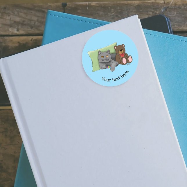 Pegatina Redonda Gray Cat Teddy Bear (Subido por el creador)