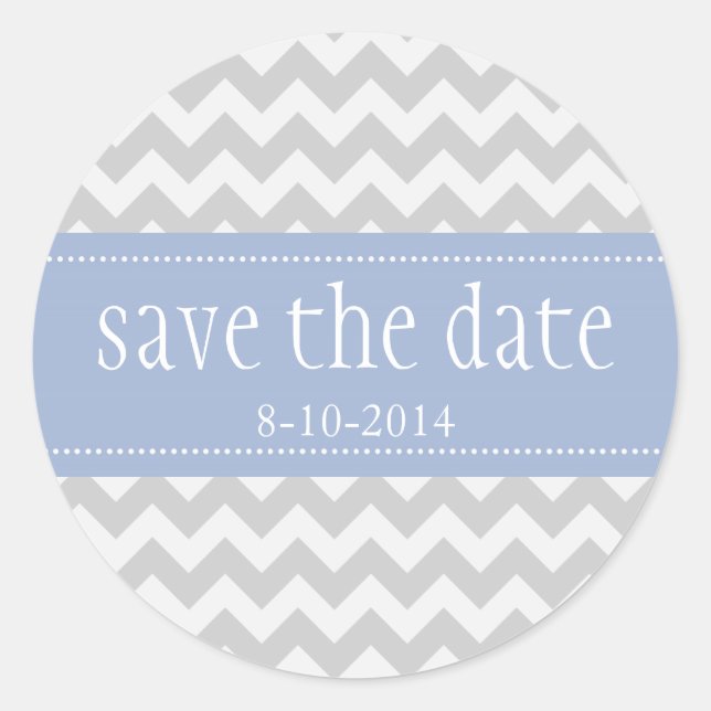 Pegatina Redonda Gray Chevron Save the Date Personalizado Pegatinas (Anverso)