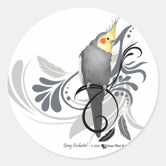 Pegatina Redonda Gray Cockatiel (Anverso)