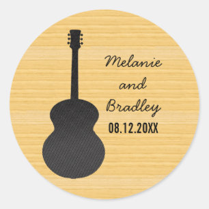 Pegatina Redonda Gray Country Guitar Wedding Stickers