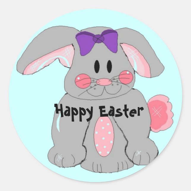 Pegatina Redonda Gray Easter Bunny (Anverso)