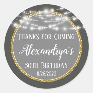 Pegatina Redonda Gray Gold Birthday Gracias Por Venir Etiquetas Fav