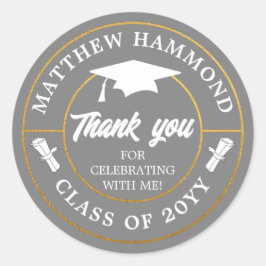 Pegatina Redonda Gray Graduating Class Thank You Grad Cap