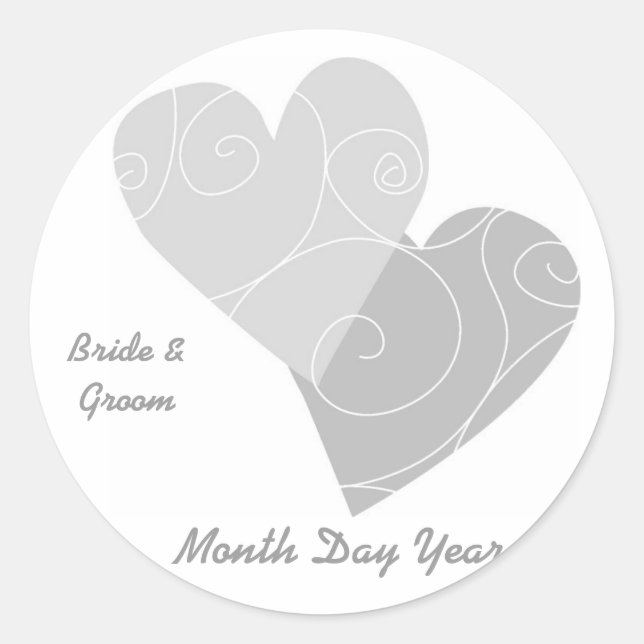 Pegatina Redonda Gray Heart Personalized Wedding Stickers (Anverso)