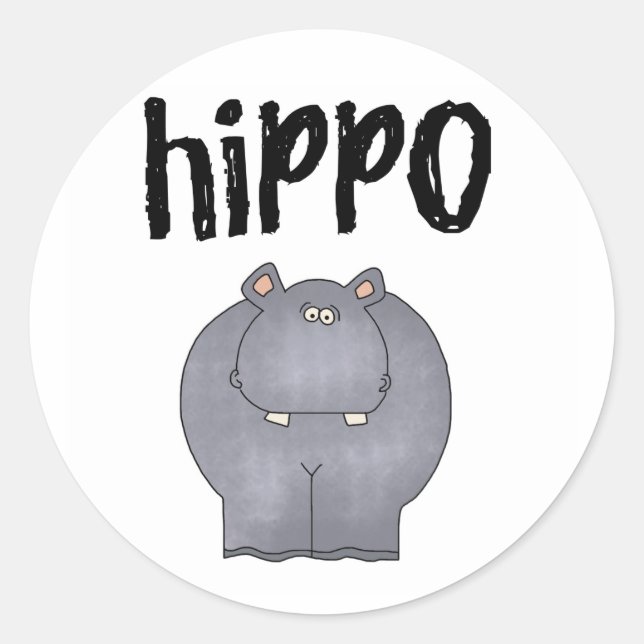 Pegatina Redonda Gray Hippo (Anverso)