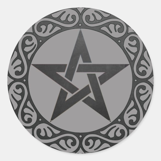 Pegatina Redonda Gray Magick Black Pentacle Witchcraft (Anverso)