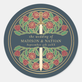 Pegatina Redonda Gray Royal Medieval Sword Wedding 