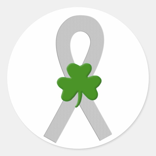 Pegatina Redonda Gray Shamrock Ribbon (Anverso)