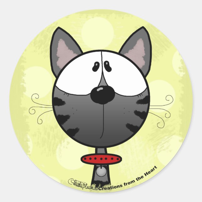 Pegatina Redonda Gray Strin Kitty (Anverso)