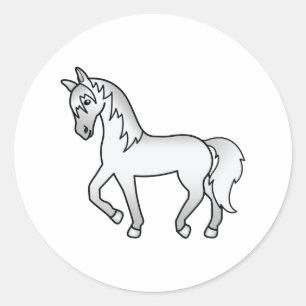Pegatina Redonda Gray Trotting Horse Cute Personalizado Ilustracion