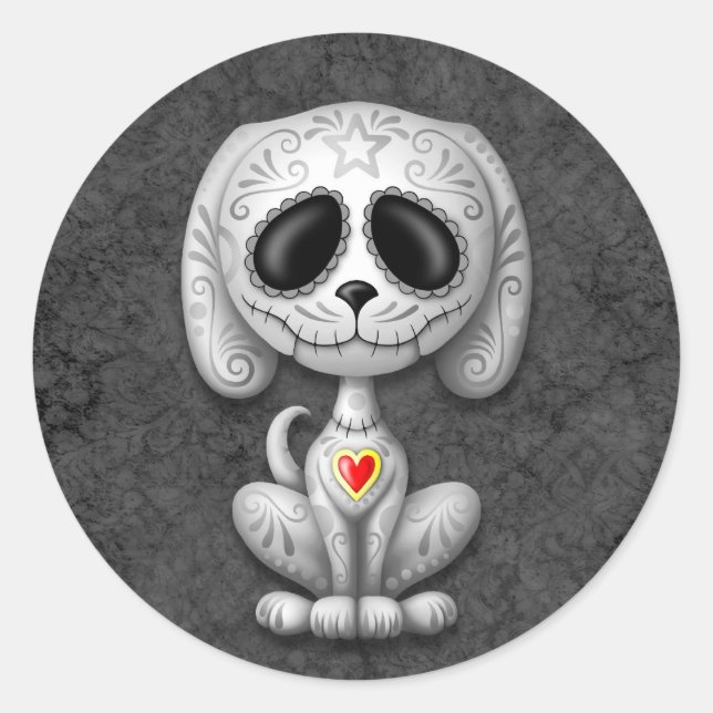 Pegatina Redonda Gray Zombie Sugar Puppy (Anverso)