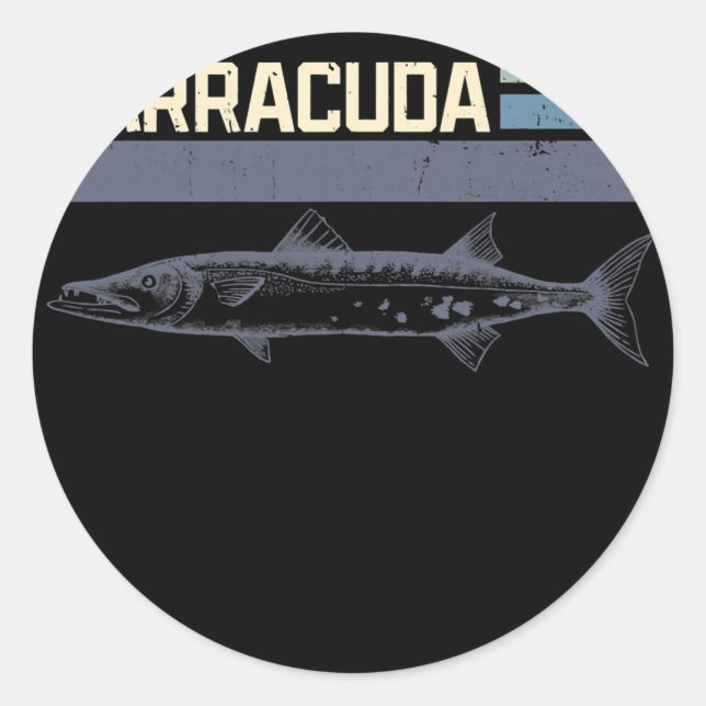 Pegatina Redonda Great Barracuda Cuda Fishing Wildlife Saltwater (Anverso)