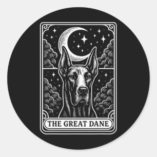 Pegatina Redonda Great Dane Dog Mom Tarot Card Vintage Crescent Moo