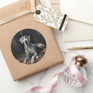 Pegatina Redonda Great Dane Pumpkins Halloween Scary Flip