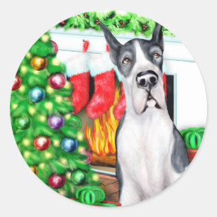 Pegatina Redonda Great Dane Stockings Mantle