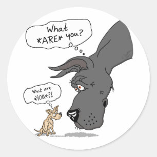 Pegatina Redonda Great dane y negro de la chihuahua