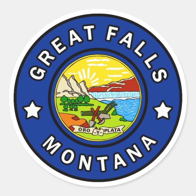 Pegatina Redonda Great Falls Montana (Anverso)