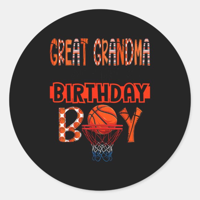 Pegatina Redonda Great Grandma Of The Birthday Boy Basketball Party (Anverso)