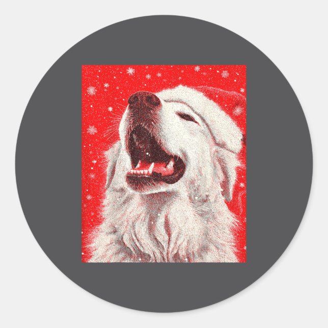 Pegatina Redonda Great Pyrenees Christmas  (Anverso)