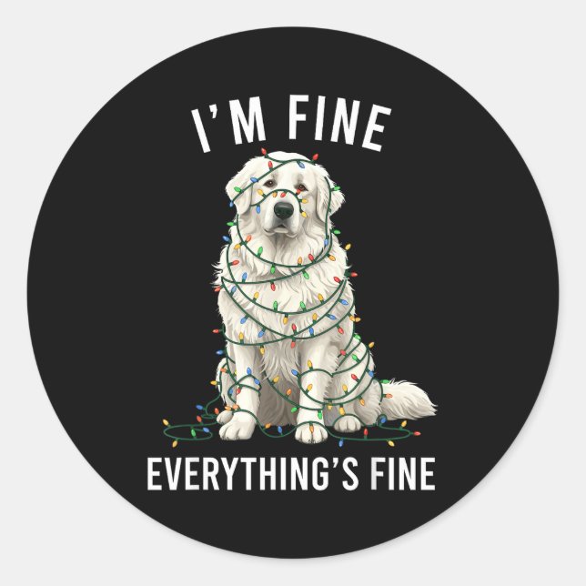 Pegatina Redonda Great Pyrenees Christmas I'm Fine Everything Is Fi (Anverso)