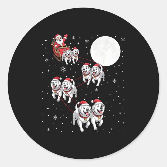 Pegatina Redonda Great Pyrenees Dog Xmas Pajama Matching Santa Clau (Anverso)