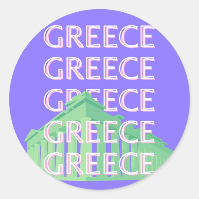Pegatina Redonda Grecia, arte de viajes en Atenas (Anverso)