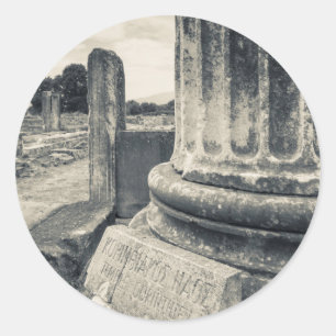 Pegatina Redonda Grecia, ruinas de la ciudad antigua