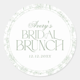 Pegatina Redonda Gree Toile Floral Vintage Bridal Shower