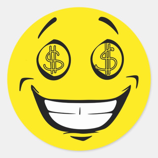 Pegatina Redonda Greedy Money Oyes Yellow Face (Anverso)