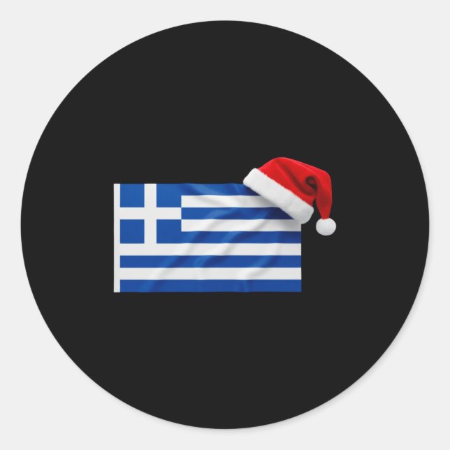 Pegatina Redonda Greek Flag Santa Hat Funny Greece Christmas Holida (Anverso)