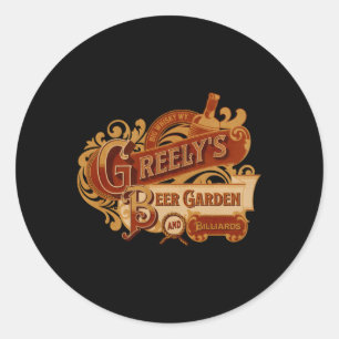 Pegatina Redonda Greely'S Beer Garden Billiards Western Movie