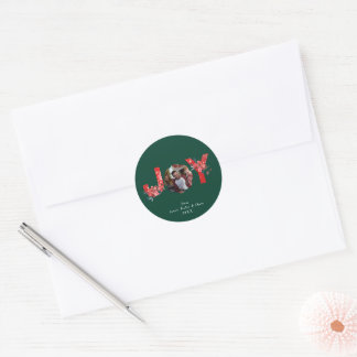 Pegatina Redonda Green 1 Photo Joy Navidades Personalizados simples