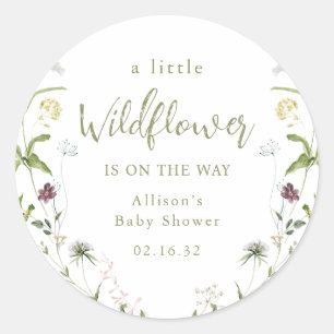 Pegatina Redonda Green A Little Wildflower Rust Boho Baby Shower