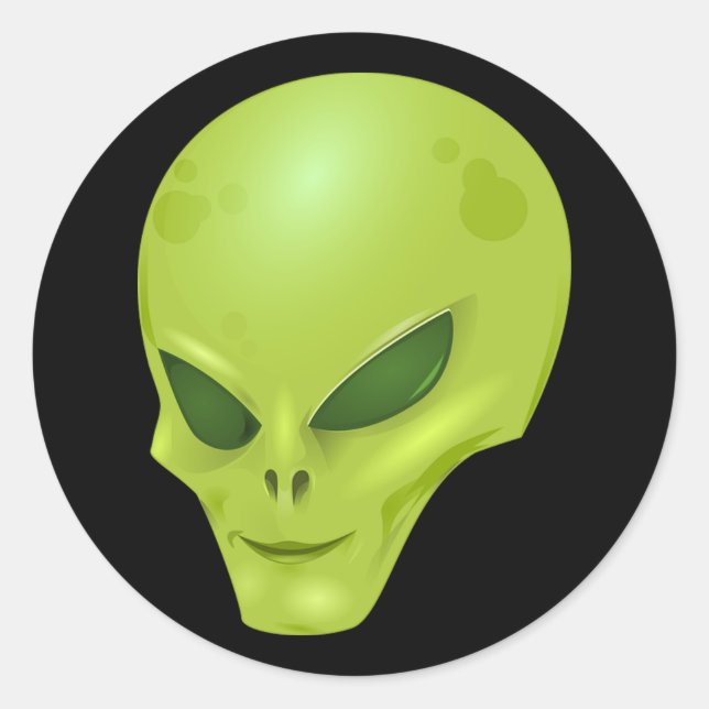 Pegatina Redonda Green Alien Head (Anverso)