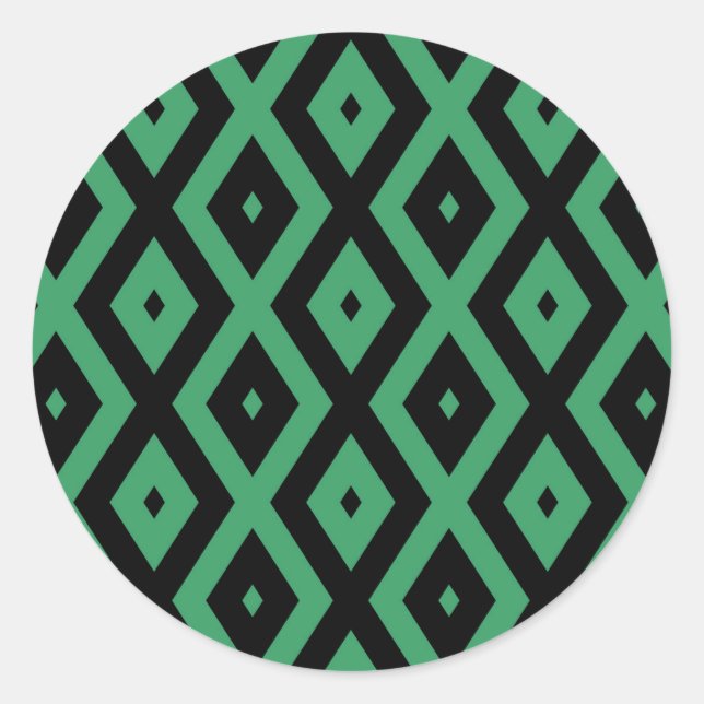 Pegatina Redonda Green and black diamond pattern (Anverso)