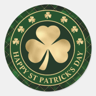 Pegatina Redonda Green and Gold Shamrock Clover St Patrick's Day