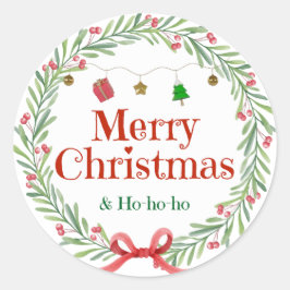 Pegatina Redonda Green and Red Merry Christmas Festive Round Holida