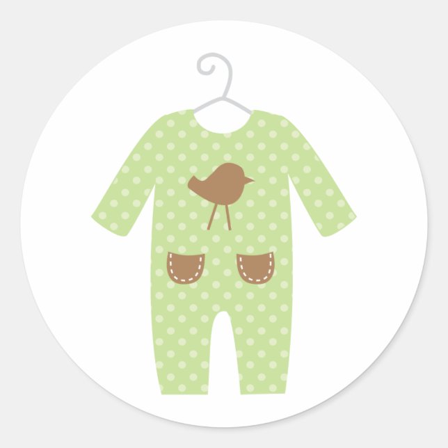 Pegatina Redonda Green Baby Outfit Baby Shower Pegatinas (Anverso)