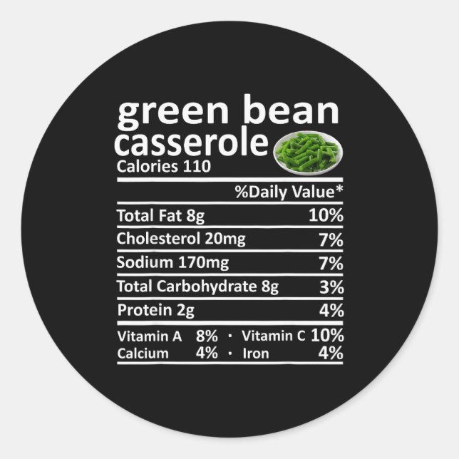 Pegatina Redonda Green Bean Cerole Nutrition Food Facts Funny Thank (Anverso)