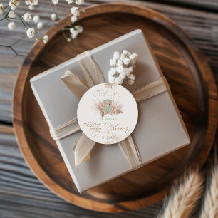Pegatina Redonda Green Bear Floral Baby Shower Gracias