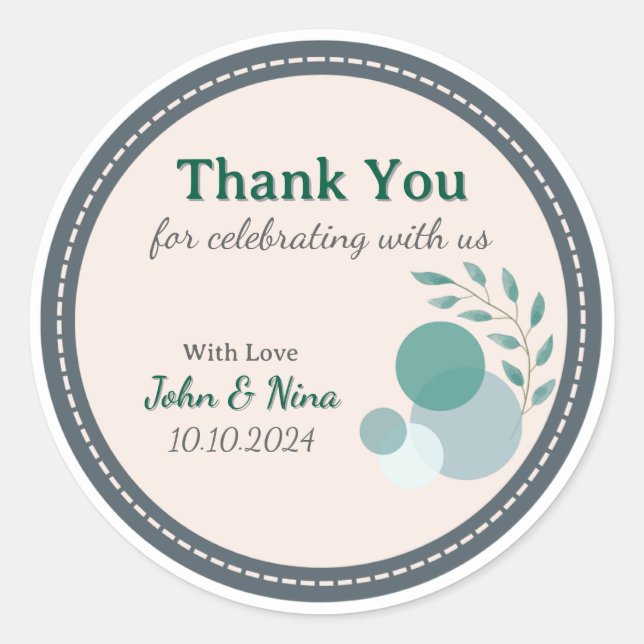 Pegatina Redonda Green & Beige Anniversary Thank You Sticker (Anverso)