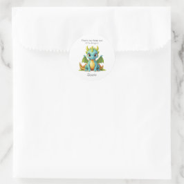 Pegatina Redonda Green Blue Baby Dragon Personalizado Gracias