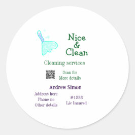 Pegatina Redonda Green blue gitter clean mop add name address q r b