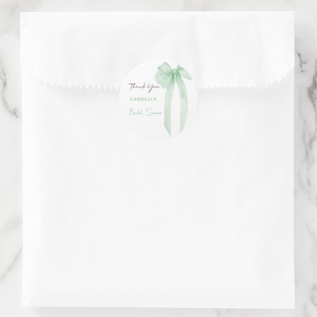 Pegatina Redonda Green Bow Bridal Shower (Bolso)