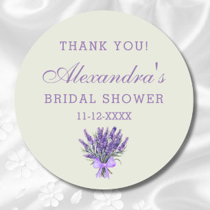 Pegatina Redonda Green Bow Lavender Floral Bridal Shower