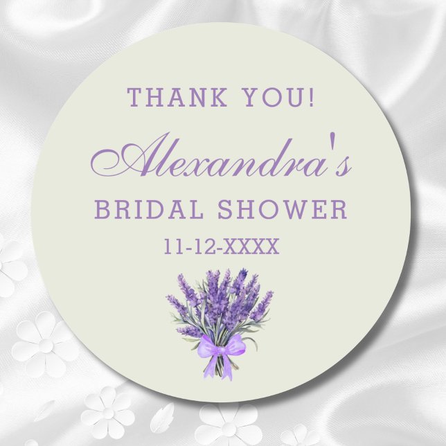 Pegatina Redonda Green Bow Lavender Floral Bridal Shower (Subido por el creador)
