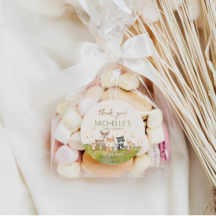 Pegatina Redonda Green Brown Boy Watercolor Woodland Animales