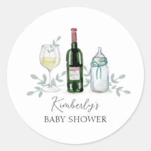 Pegatina Redonda Green Champagne Sip & See Baby Shower