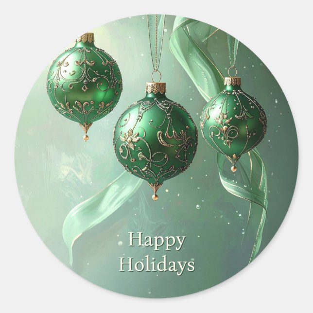 Pegatina Redonda Green Christmas Ball Holiday Sticker (Anverso)